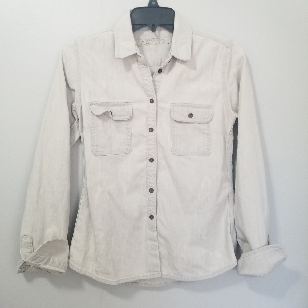 Allsaints Spitalfields distressed denim shirt